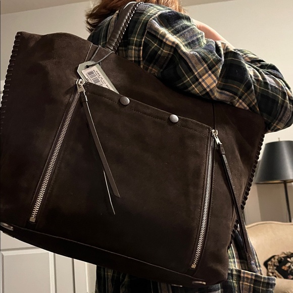 ALLSAINTS Dark Brown Suede Tote with Zipper Details - Picture 10 of 10
